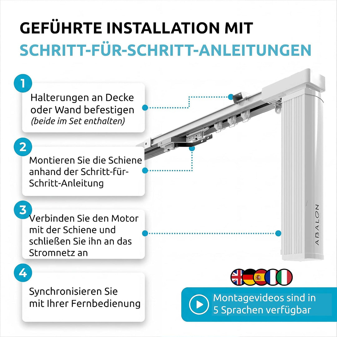 ABALON Motorisierte Vorhangschiene mit Fernbedienung (Not Wifi), 1-6 Meter, Aluminium, elektrische v