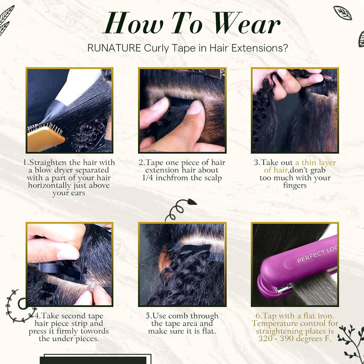 RUNATURE Tape Extensions Echthaar Lockig Extensions Tape in Extensions Echthaar Locken Echthaar Tape
