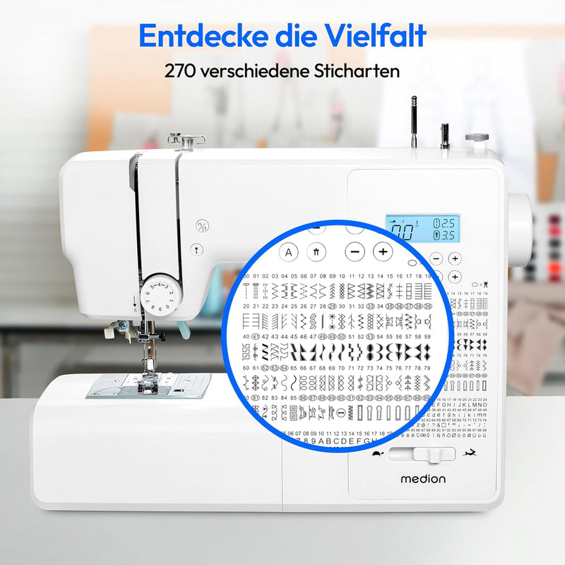 MEDION Digitale Nähmaschine SD36 (36 Watt, einstellbare Stichlänge und Stichbreite, 270 Stichmuster,