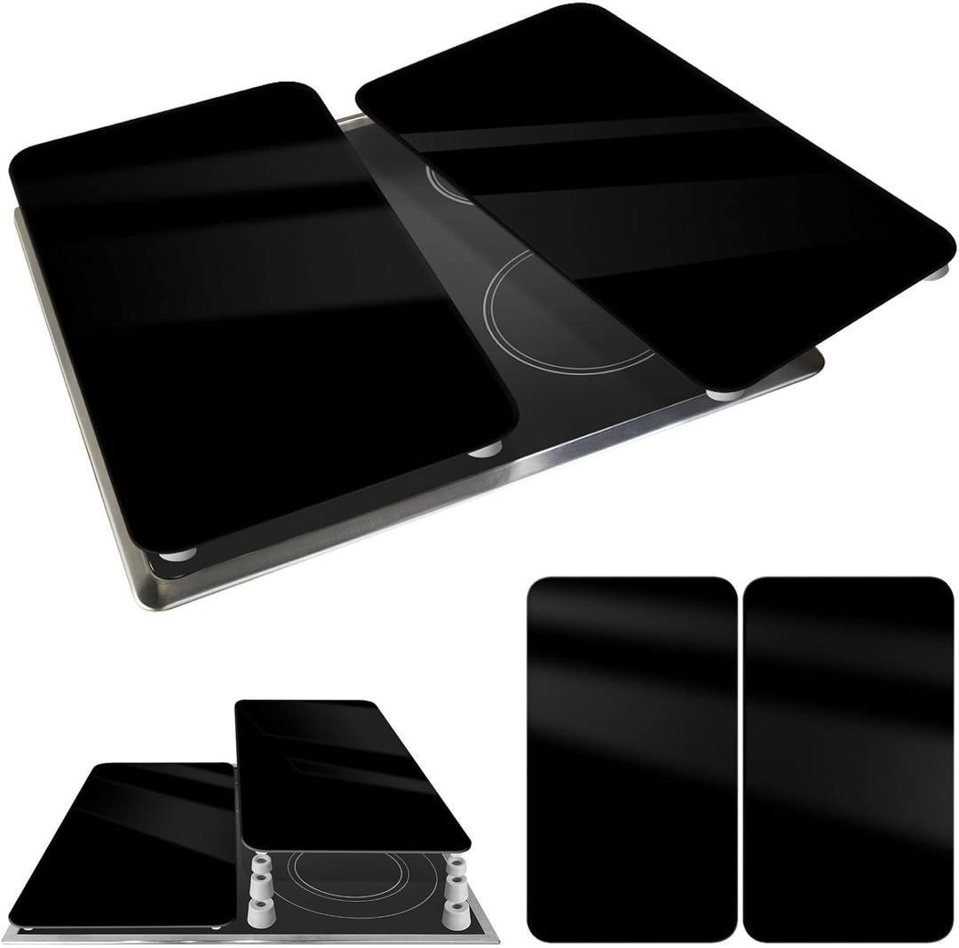WENKO Herdabdeckplatte Universal Schwarz, 2er Set Herdabdeckung für alle Herdarten aus gehärtetem Gl
