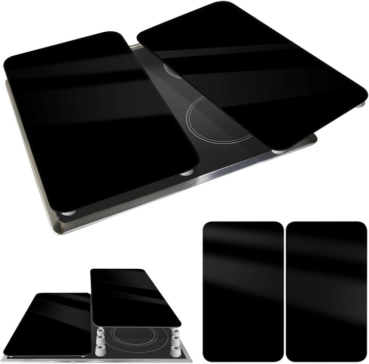 WENKO Herdabdeckplatte Universal Schwarz, 2er Set Herdabdeckung für alle Herdarten aus gehärtetem Gl