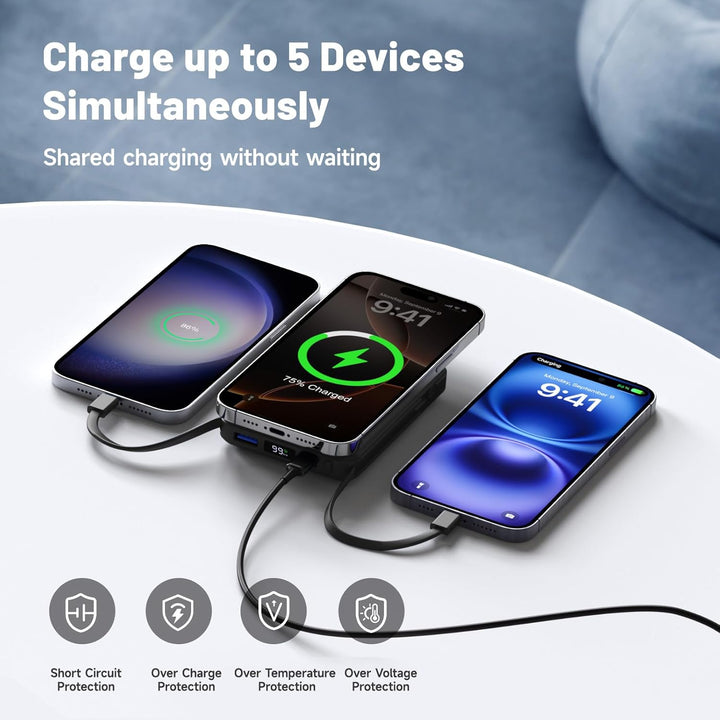 für Magsafe Powerbank 10000mAh, Wireless Magnetische Powerbank Schnelles Laden mit LED-Display und U