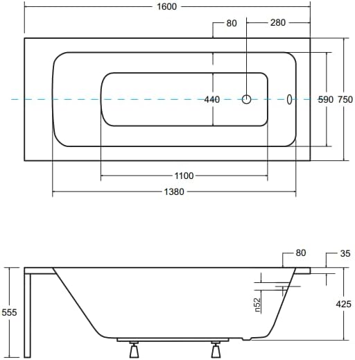 BADLAND Badewanne Original Weiss Acryl Wanne Rechteck TALIA 160x75 KOMPLETTSET SET + Füssen und Exkl