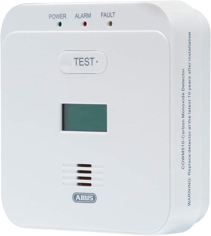 ABUS Kohlenmonoxid-Warnmelder COWM510 - CO-Melder mit 85 dB lautem Alarm, Prüftaste, 10-Jahres-Senso