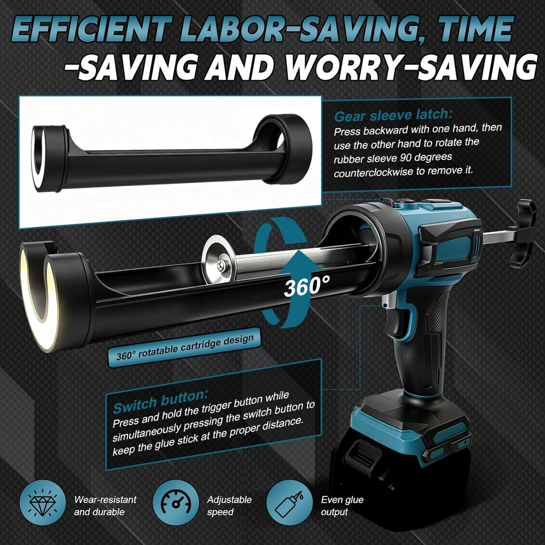 Akku Kartuschenpresse für Makita 18V, Anti-Tropf-Funktion &amp; LED-Licht, 4-stufige Geschwindigkeitsreg