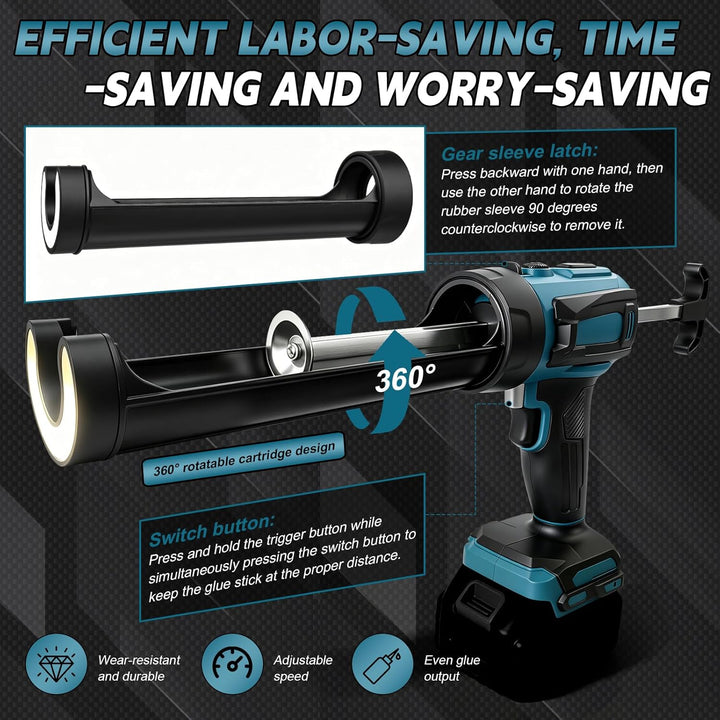 Akku Kartuschenpresse für Makita 18V, Anti-Tropf-Funktion &amp; LED-Licht, 4-stufige Geschwindigkeitsreg