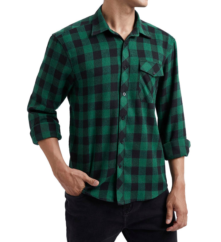 HISDERN Flanellhemd Herren Karierte Hemden Herren Langarm Button Down Baumwolle Holzfällerhemd Regul