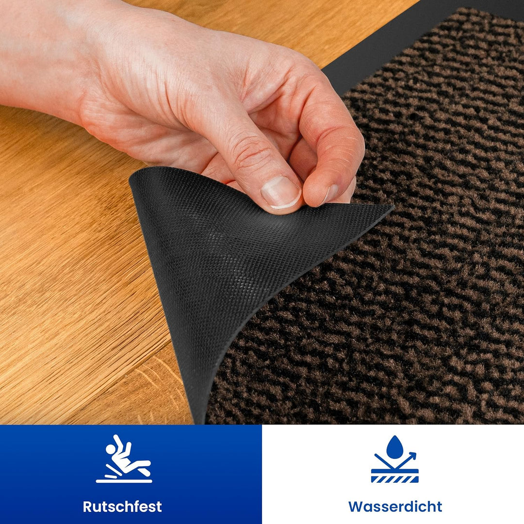 Hochwertige Fussmatte Braun-Schwarz 90x120 gross für Innen & Aussen - Schmutzfangmatte rutschfest, w