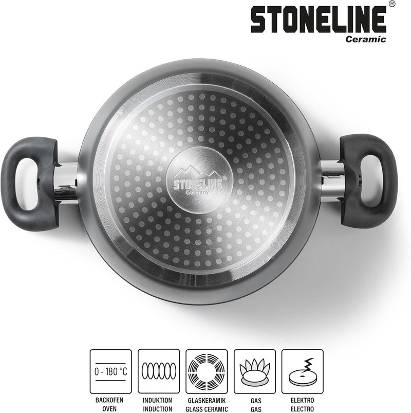 STONELINE Ceramic Keramik Topfset 6 teilig 18/20/24cm Topf mit Deckel Töpfe PFAS-frei Antihaft Topf