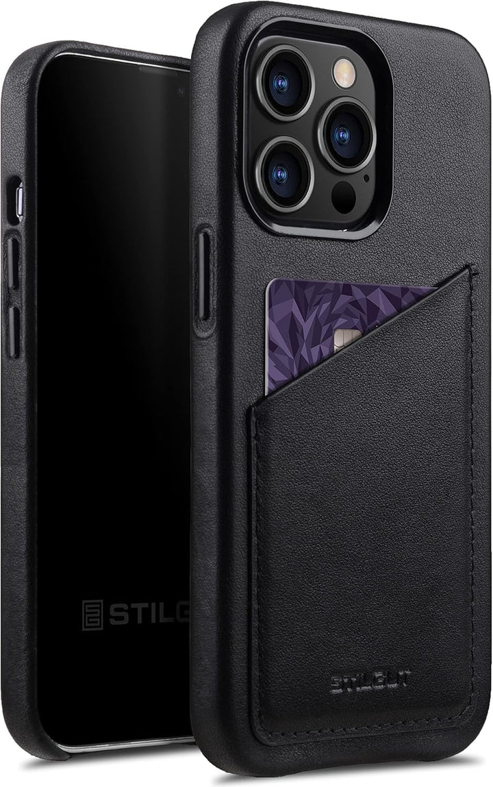 STILGUT Cover kompatibel mit iPhone 13 Pro Max Hülle mit Kartenfach, Case aus Leder, Kartenhülle - S