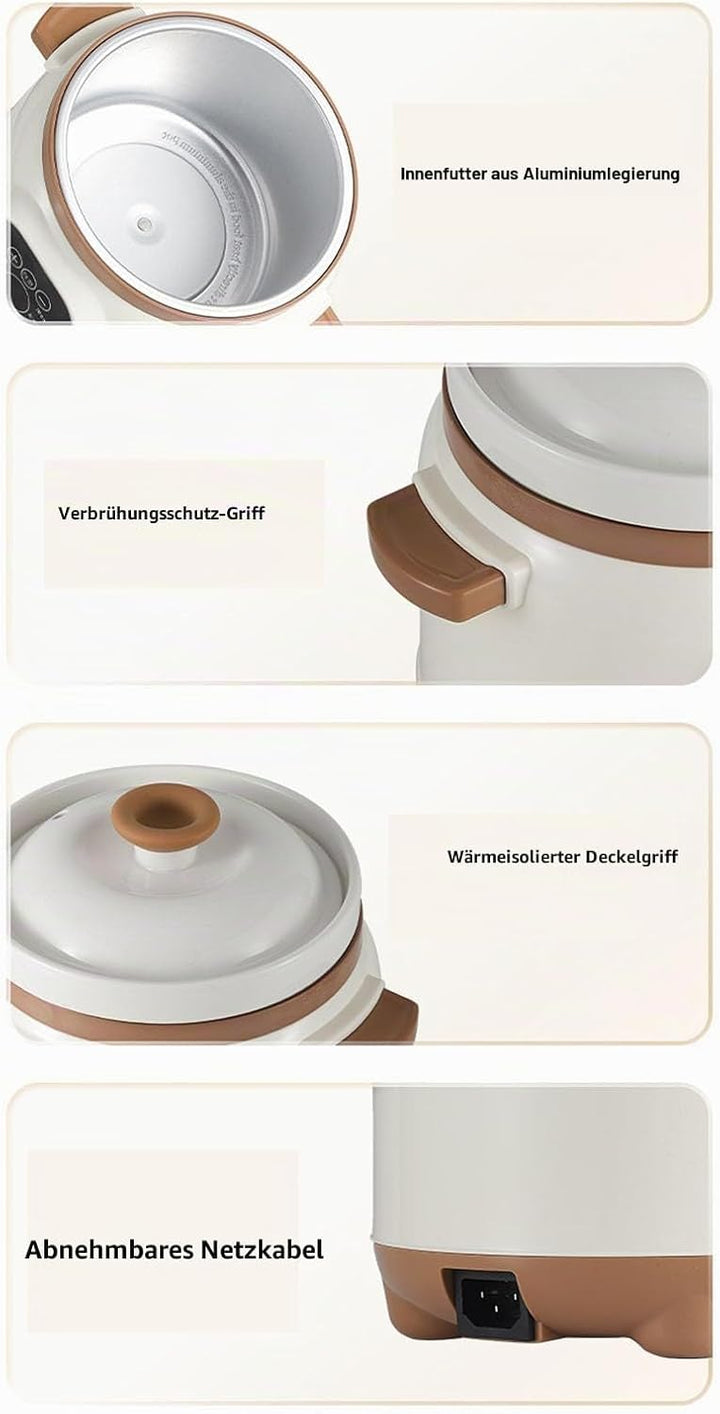Elektrischer Eintopf, Keramik-Suppenbrei-Kocher, 235 W Slow Cooker mit Deckel, 1,8 L Keramiktopf, El