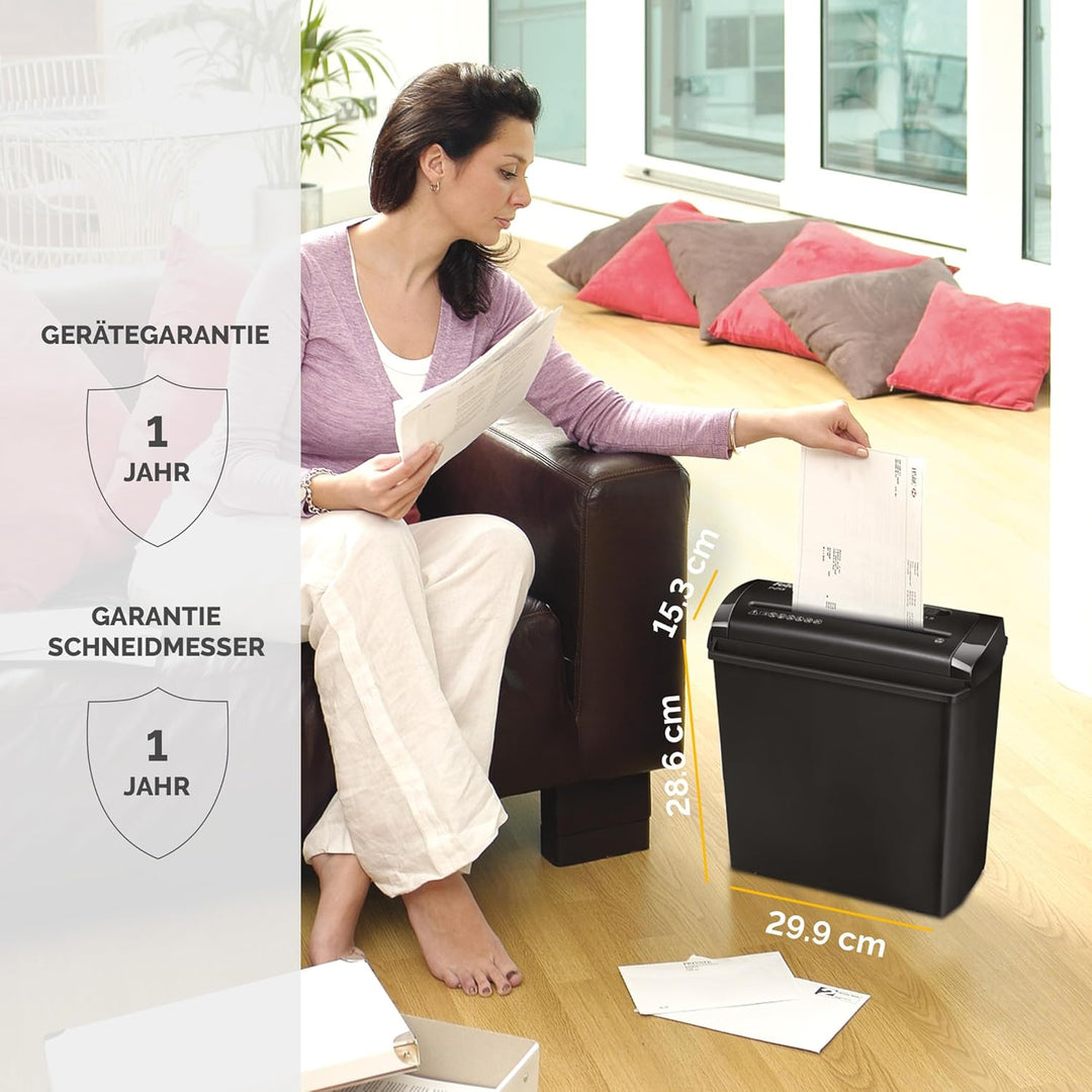 Fellowes Aktenvernichter 5 Blatt Streifenschnitt 7mm, Papierschredder für Zuhause, Powershred P-25S,