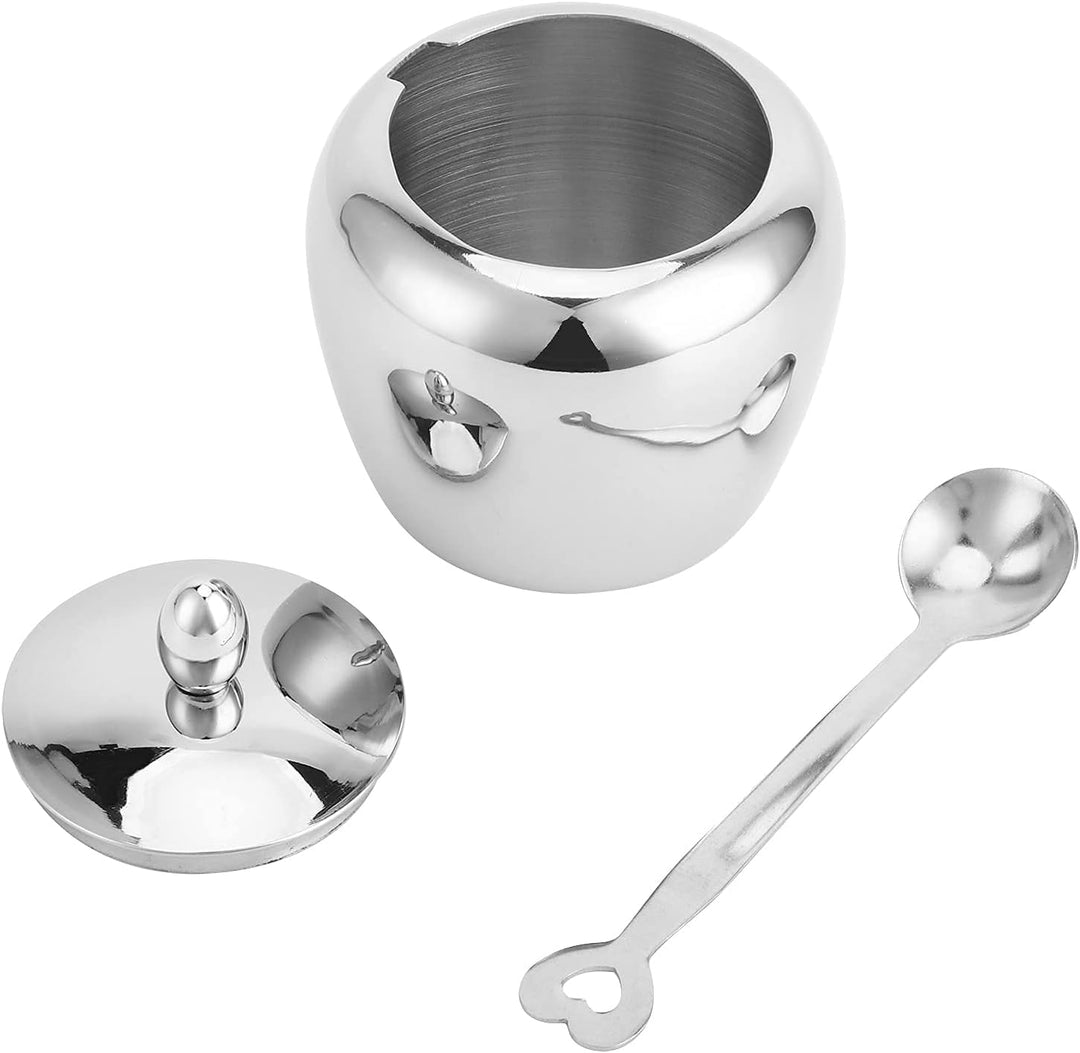 BORDSTRACT Salzdose mit Löffel, Edelstahl Kleine Salzpfefferschale mit Deckel und Zuckerlöffel in He