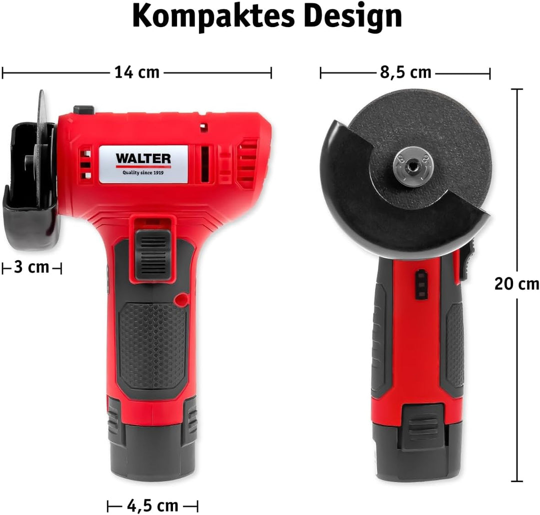 WALTER - 12V Winkelschleifer mit 2 Akkus, 12V Akku-Winkelschleifer: Flexibel, leistungsstark und ink