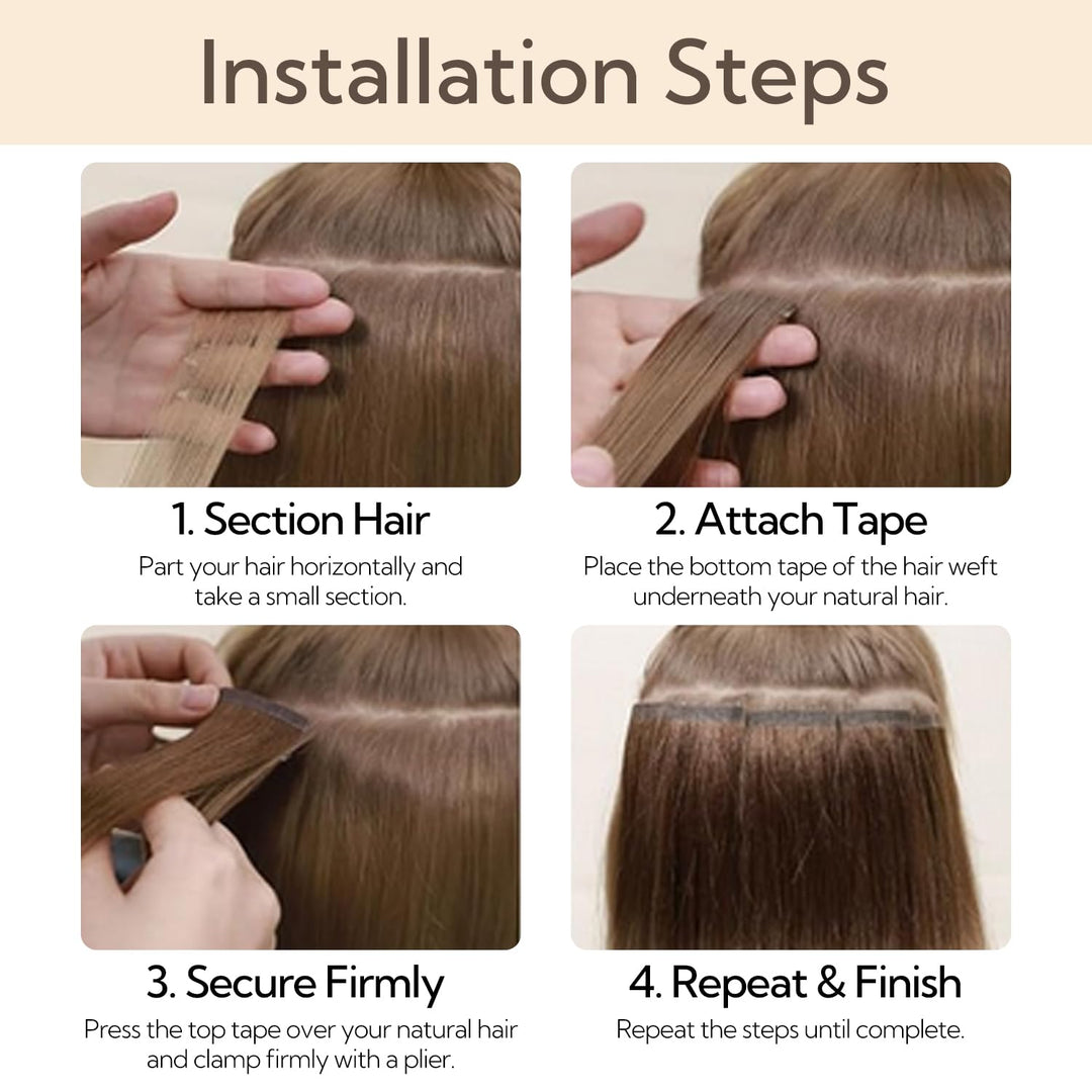 hotbanana Tape in Extensions Echthaar, 35cm Tape Extensions Echthaar 14 Zoll 20 Stück 50g Natürliche