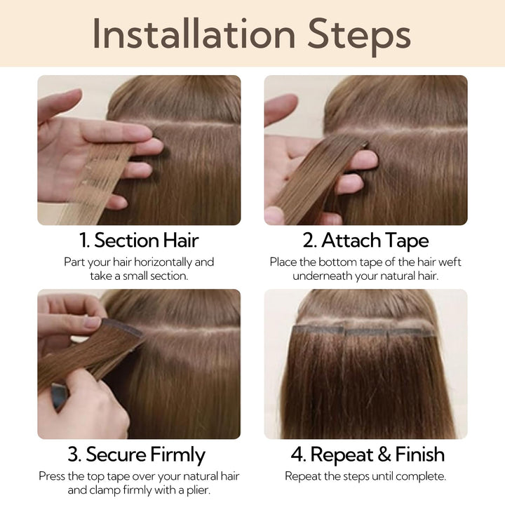 hotbanana Tape in Extensions Echthaar, 35cm Tape Extensions Echthaar 14 Zoll 20 Stück 50g Natürliche