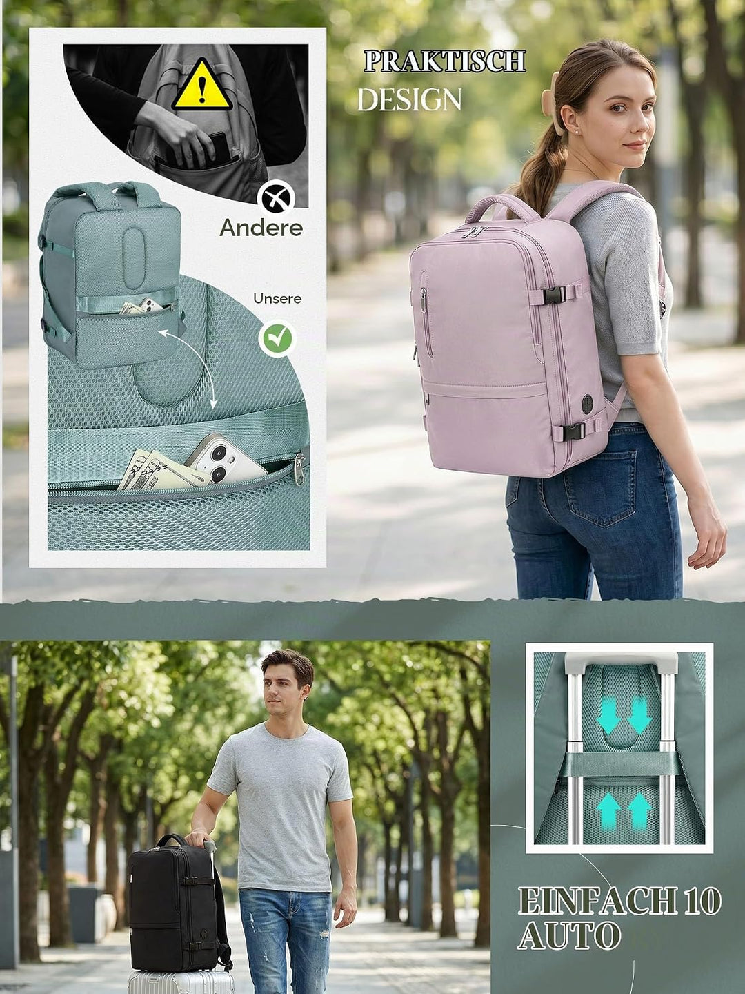 Hayayu für Ryanair Handgepäck 40x20x25 Klein Handgepäck Rucksack Flugzeug Reiserucksack mit Laptopfa