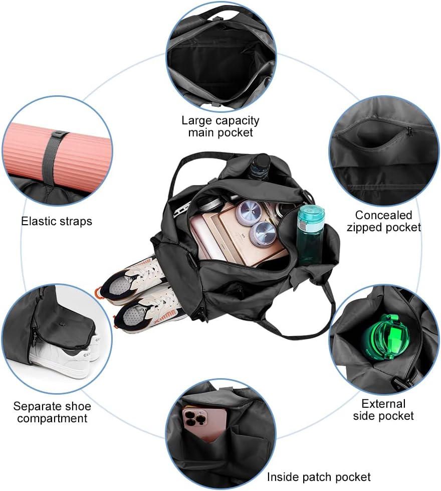 Sporttasche, Reisetasche mit Schuhfach &amp; Nassfach, Gross Gym Tasche für Damen und Herren, wasserdich