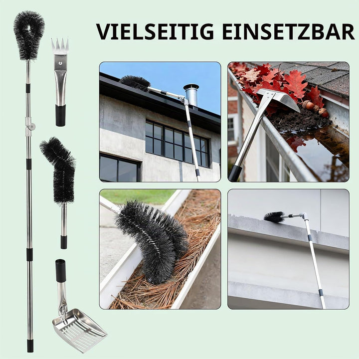 4.4M Dachrinnenreiniger, Teleskop-Dachrinnenreinigungswerkzeug, Winkelverstellbare Dachrinnenbürste