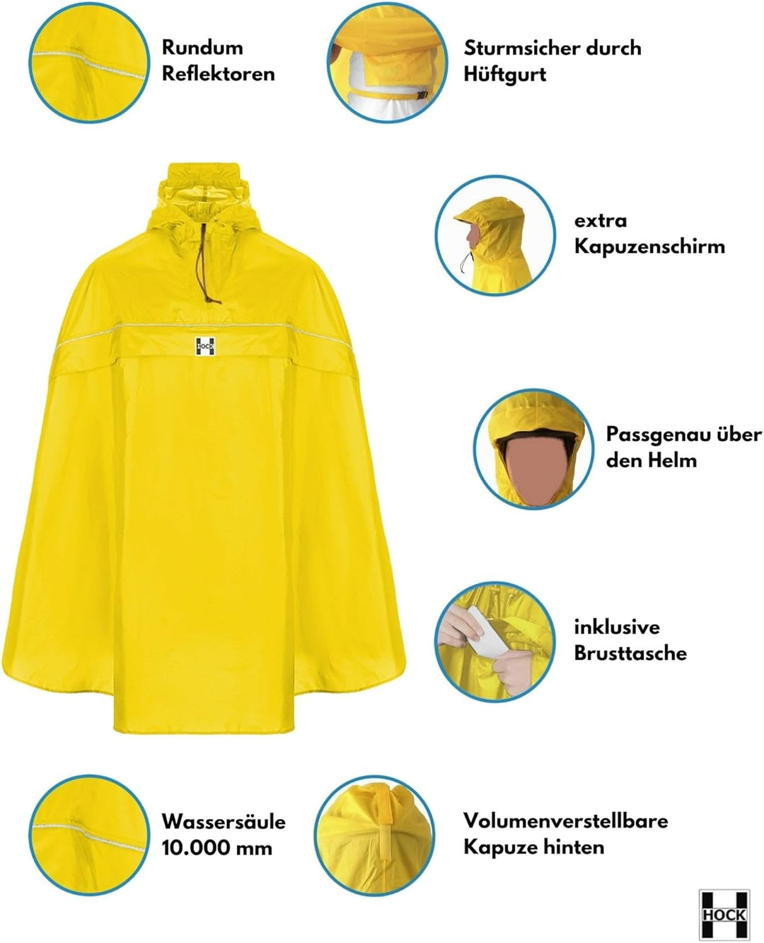 HOCK - DAS ORIGINAL und echter TESTSIEGER* - Fahrrad Regenponcho mit Kapuze - Fahrradponcho Wasserdi