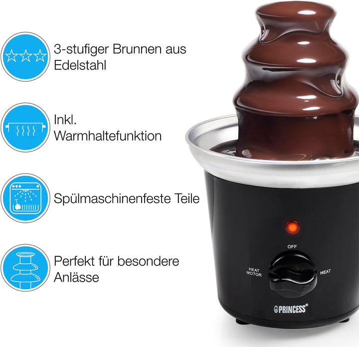 Princess Schokoladenbrunnen - 3 Ebenen, Warmhaltefunktion, Fliessfunktion, 0,4 L, 32 W, 292994, Schw