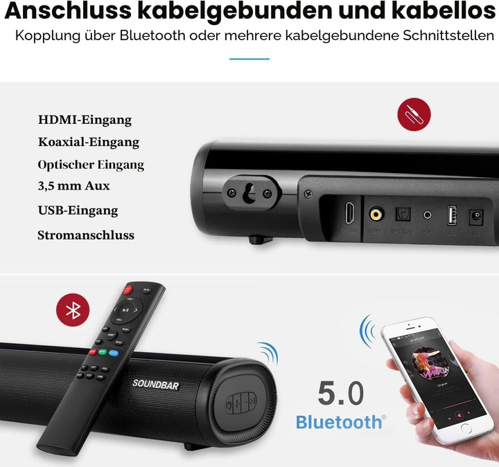 Bluetooth Soundbar für TV Geräte, PC Lautsprecher, Fernbedienung im Lieferumfang enthalten, kompakt,