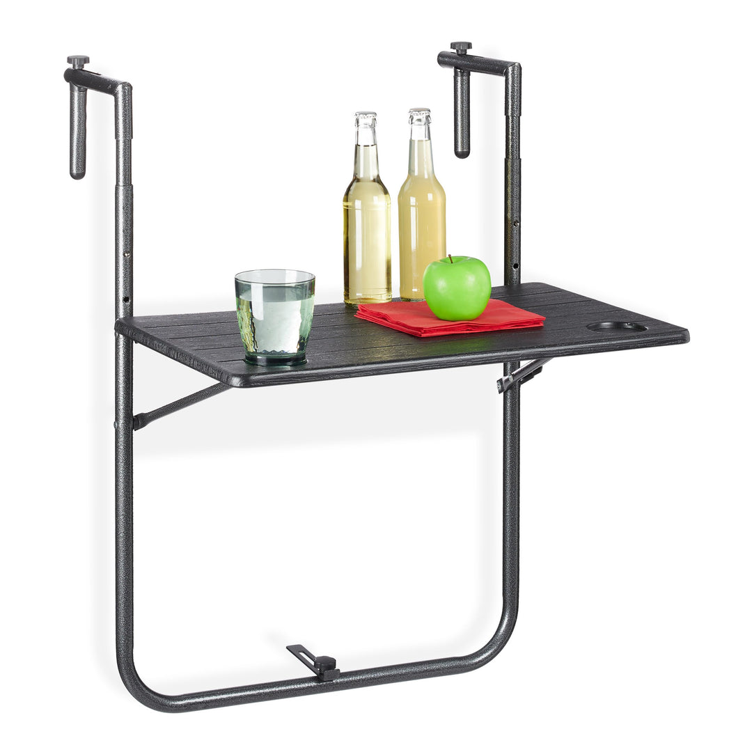 Relaxdays Balkonhängetisch klappbar, 3-Fach höhenverstellbar, Tischplatte in Holz-Optik B x T: 59,5