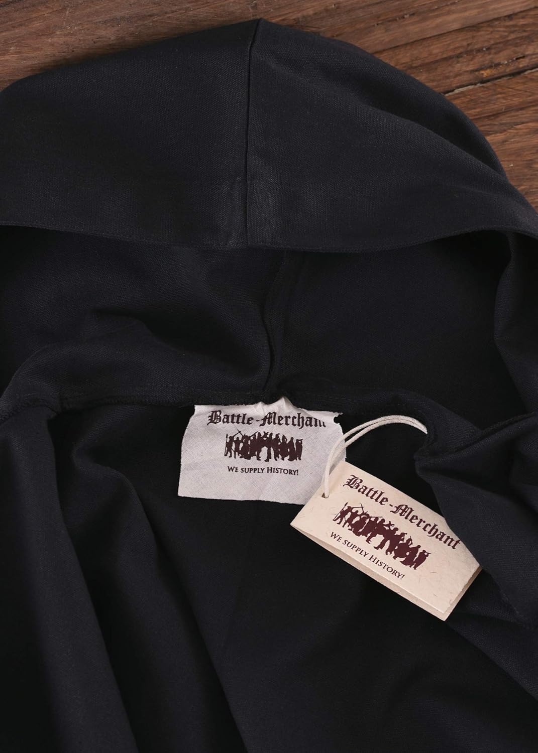 Battle-Merchant Grosse Mittelalter Gugel Damen Herren Schwarz Braun Larp Wikinger Kostüm Kleidung, S