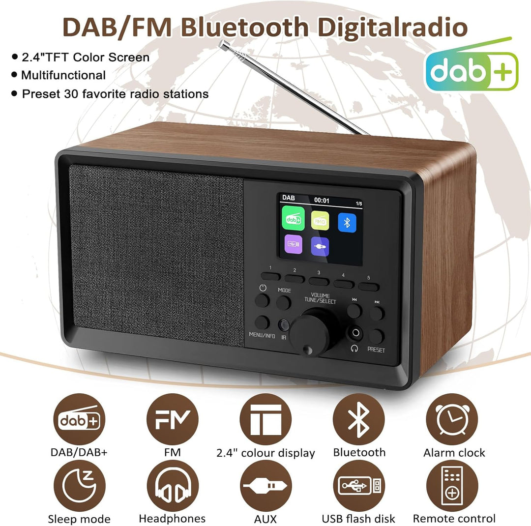 BIAOQINBO DAB Plus Radio/DAB+ mit Bluetooth 5.0 FM-Digitalradio Nostalgieradios Tragbarer Retro Radi