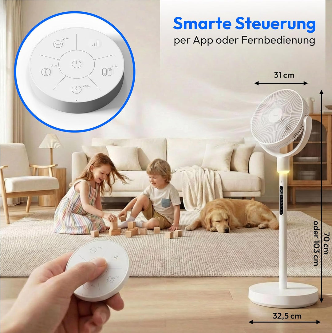 MEDION Akku - Standventilator mit Fernbedienung, 10 Geschwindigkeitsstufen, 24 Watt Leistung, 350° h
