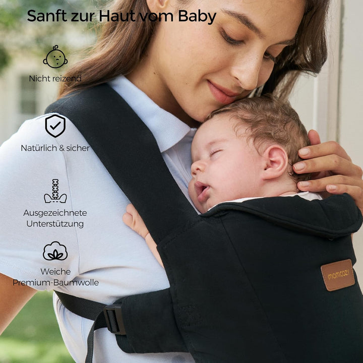 Momcozy Babytrage Neugeborene ab Geburt | Ergonomische Tragehilfe mit Nackenstütze | Leicht & sicher