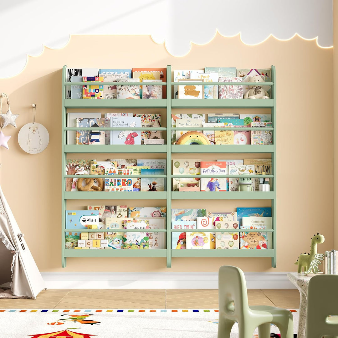 FOREHILL Bücherregal Kinder, Wandregal mit 4 Ablagen, Kinderregal für Bücher Spielzeug, Hängeregal D