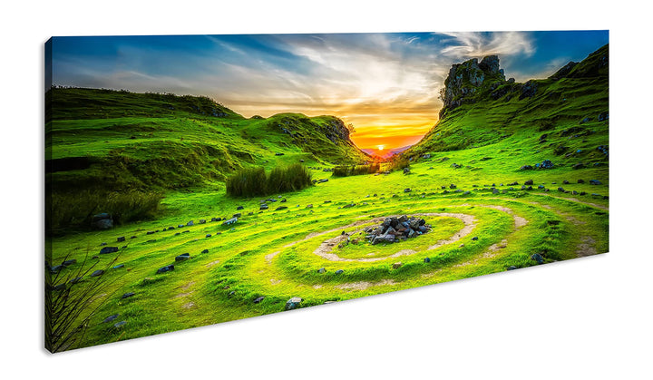 Steinkreise in Schottland Panorama 60x30 cm als Leinwandbild, Motiv fertig gerahmt auf Echtholzrahme