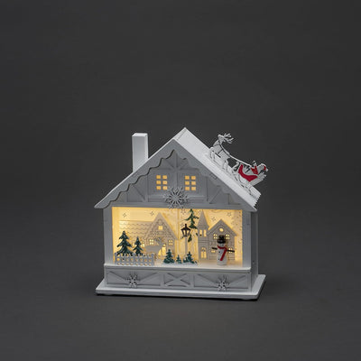 Konstsmide LED Holzsilhouette "Haus", weiss, 6H Timer, 4 warm weisse Dioden, batteriebetrieben, Inne