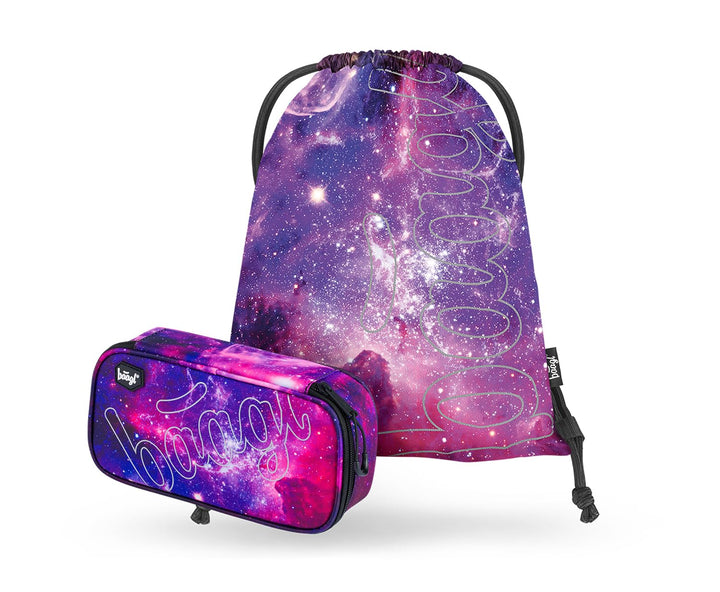Baagl Federmäppchen Turnbeutel Set 2-teilig Mädchen Sportbeutel - Galaxy | Schule Federtasche, Gymsa