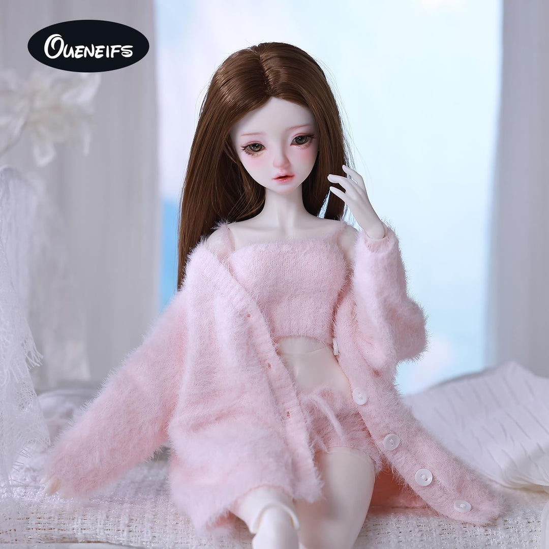 Puppenkleidungsset für BJD, Harz Spielzeug Puppenzubehör Strickjacke+ Weste+ Hose (Rosa, für 1/4 BJD