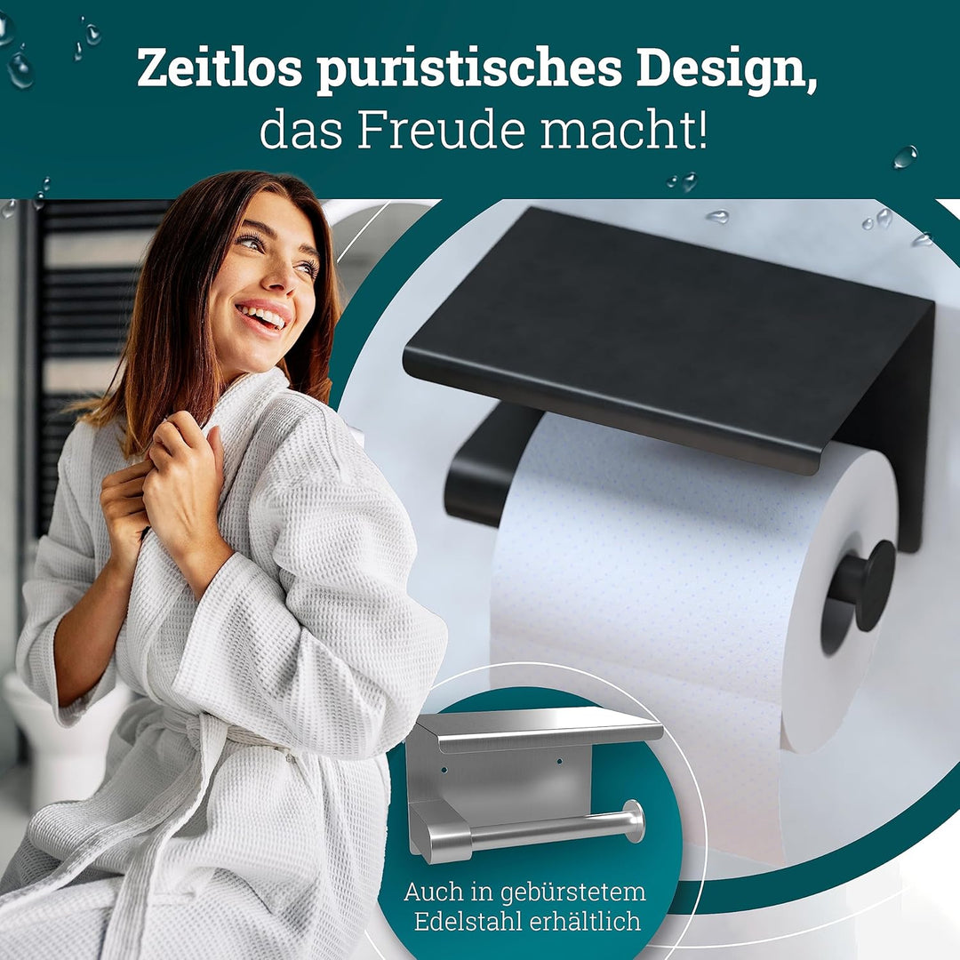 husman® Toilettenpapierhalter ohne Bohren | Klorollenhalter aus hochwertigem Edelstahl Matt-Schwarz