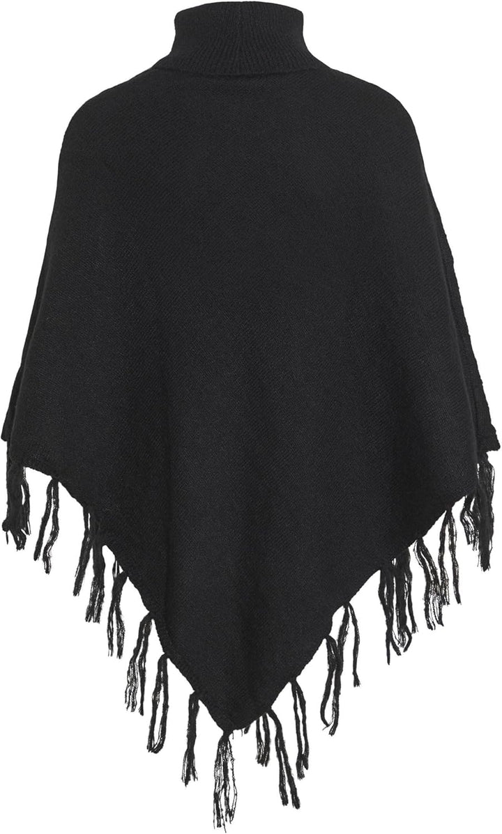 Vila Damen Vichinti New Rollneck Knit Poncho/Su Strickponcho Einheitsgrösse Schwarz, Einheitsgrösse