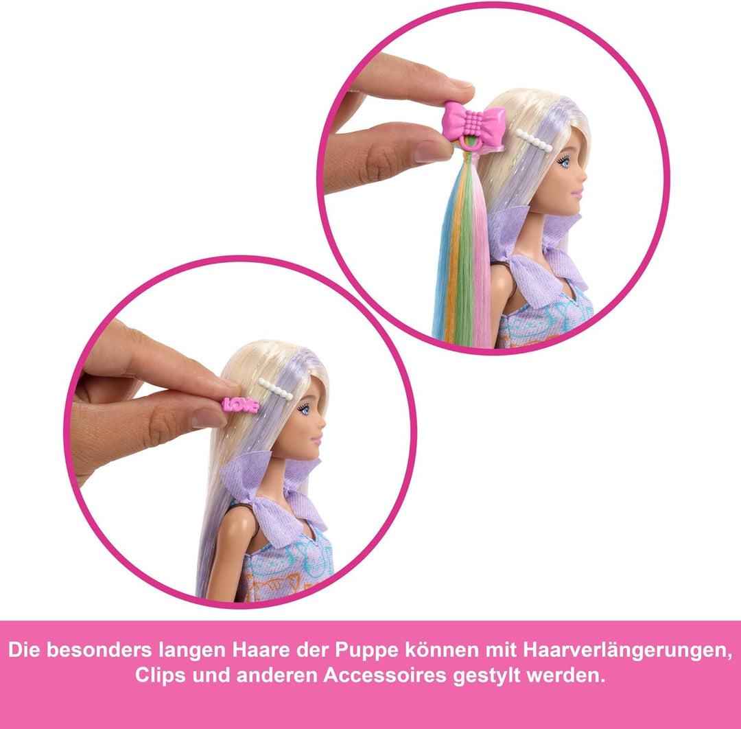 Barbie Fun & Fancy Puppe mit Accessoires, Modepuppe mit extra langem blondem Haar und 2 Looks, inklu