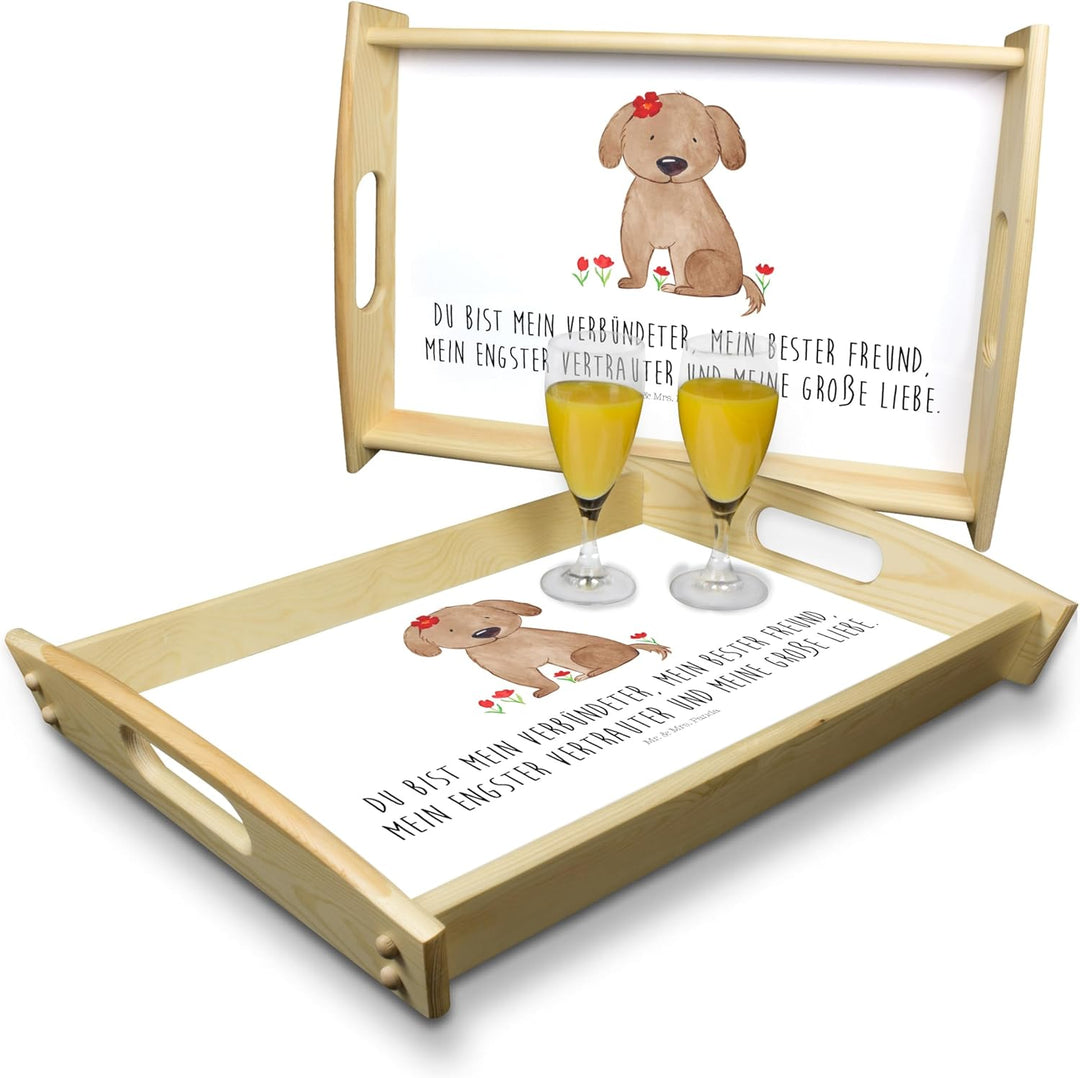 Mr. & Mrs. Panda Tablett Hund Dame - Geschenk, sofatablett, Holztablett, Hunde, Hundeglück, Sprüche,