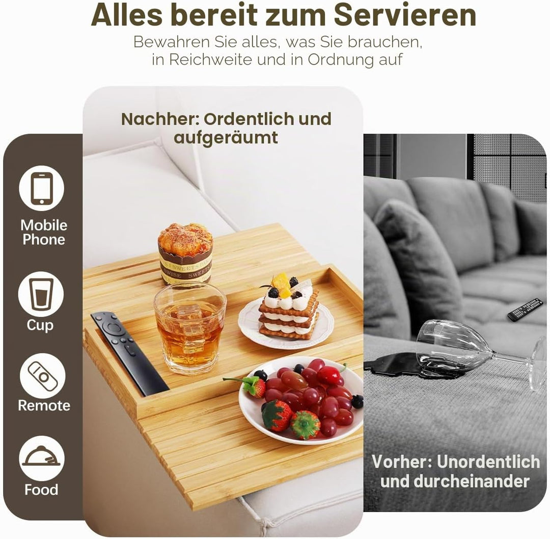 Kssiaz Sofatablett Armlehne, Bambus Sofa Tablett Sofa Ablage, Faltbares Couch Tablett Armlehne, Ruts