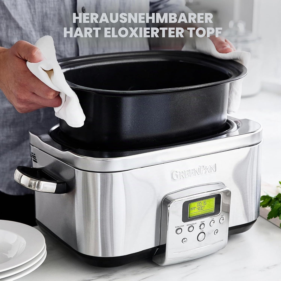 GreenPan Elite 8-in-1 Programmierbarer 6L Slow Cooker Multikocher,Spülmaschinenfester Deckel &amp; Topf,