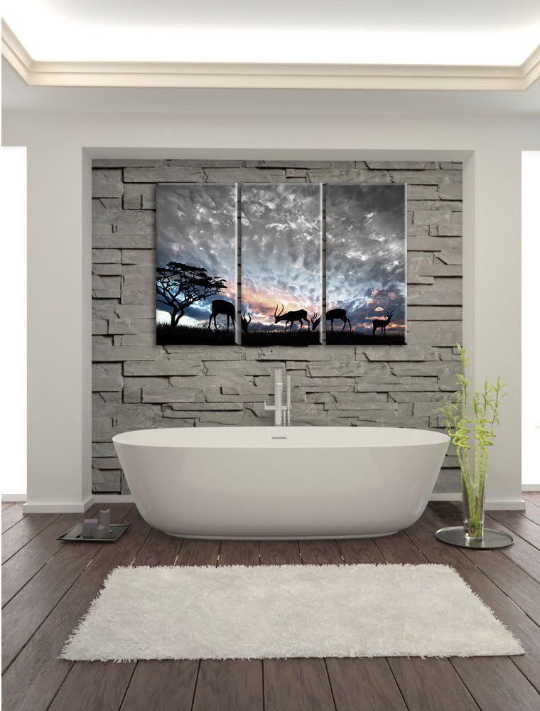 Pixxprint Tiere in der freien Natur am Abend B&W Detail 3-Teiler Leinwandbild 120x80 Bild auf Leinwa