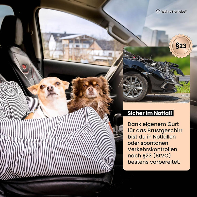 Wahre Tierliebe® - Hunde Autositz inkl. Sicherheitsgurt - waschbarer Hundesitz Auto in schwarz/weiss