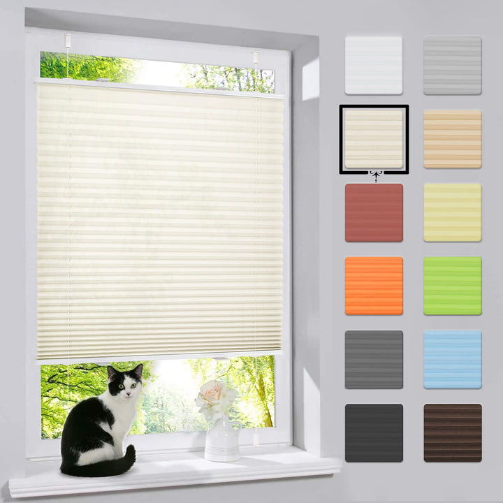 bobodeco Plissee ohne Bohren Klemmfix Faltrollo Jalousie Beige 55x150cm (BxH), Plisseerollo Sichtsch