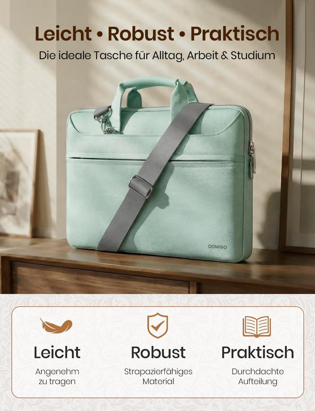 DOMISO laptoptasche 15.6 zoll, laptoptasche für 15,6 Zoll HP Lenovo Dell XPS, 16 Zoll MacBook Pro M4