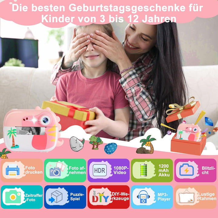 ARNSSIEN Kinder Kamera Instant Print, 1080P Kamera für Kinder mit 7 Druckpapierrollen, Weihnachten G