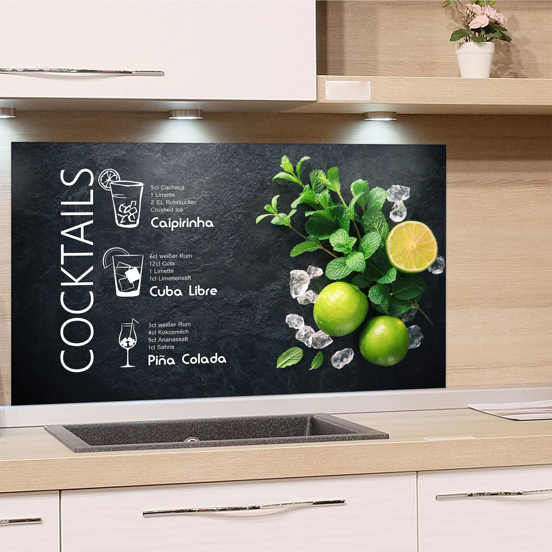 GRAZDesign Spritzschutz Küchenrückwand Glas Küche für Herd & Küchenspüle, Schwarz Grün Cocktail - Gl