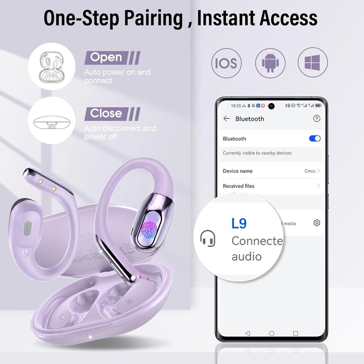 3 in 1 Open Ear KI Übersetzer Kopfhörer, 165 Sprachen &amp; 8 Modi Lila | 45Std Übersetzungskopfhörer mi