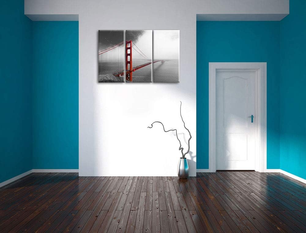 rote Golgen Gate Bridge in San Francisco schwarz/weiss 3-Teiler Leinwandbild 120x80 Bild auf Leinwan